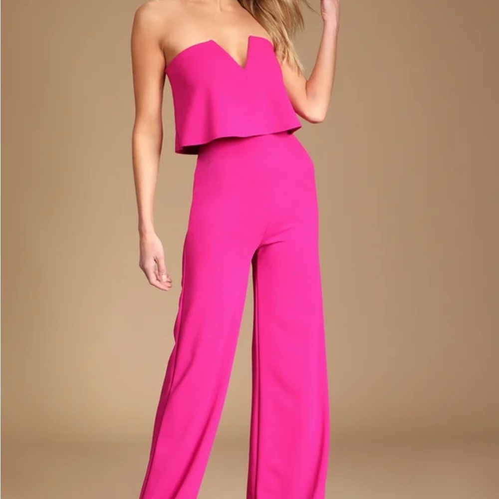 Lulu's Vibrant Pink Strapless Jumpsuit